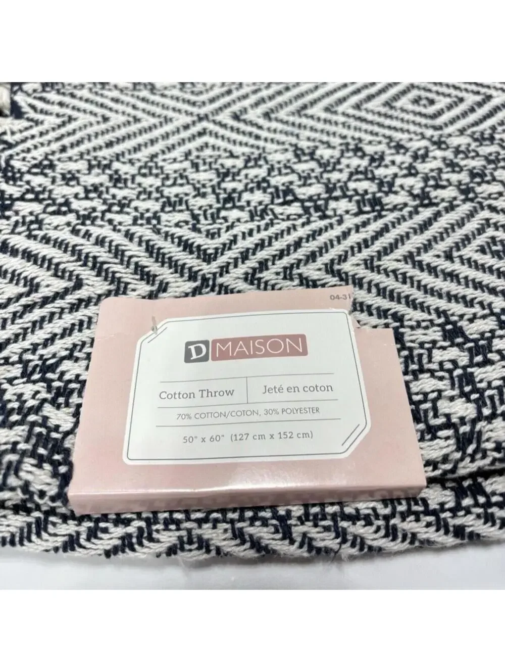 Navy & White Cotton-Blend Throw Blanket, 50